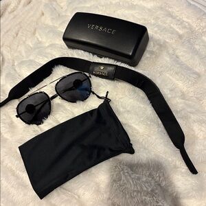 Versace Gold and Black Aviator Sunglasses